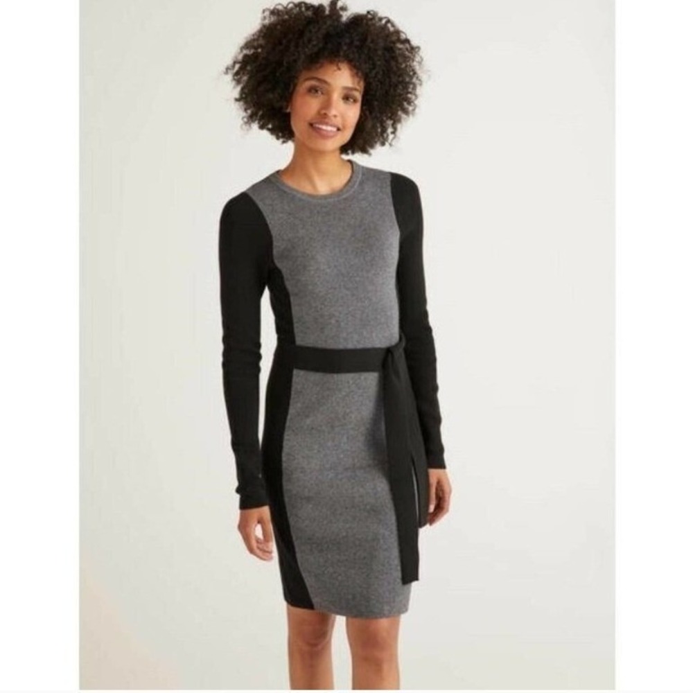 Boden Rosa black gray colorblock‎ wool blend long sleeve sweater dress 10